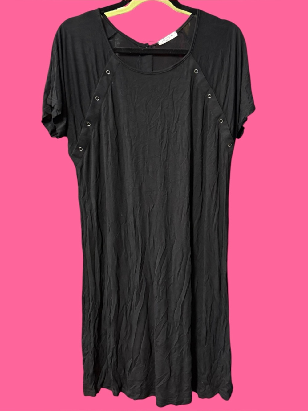 Ekouaer women’s size medium mini shift dress nightgown lounge black silver snaps